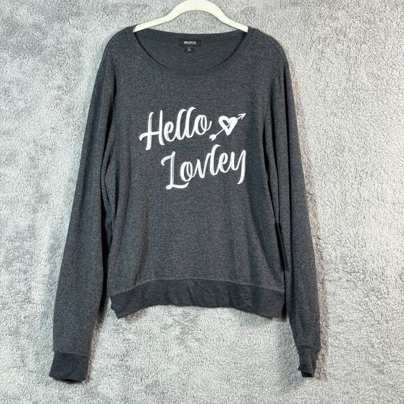 WILDFOX NWT Hello Lovley Grey Pullover Sweatshirt Size L - Picture 1 of 9